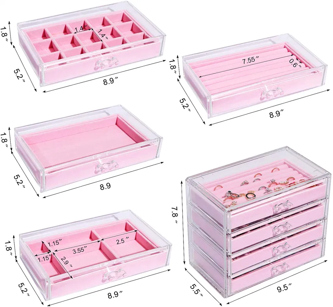 Acrylic Jewelry Box Jewelry Organizer Earring Rings Necklaces Bracelets Storage Case