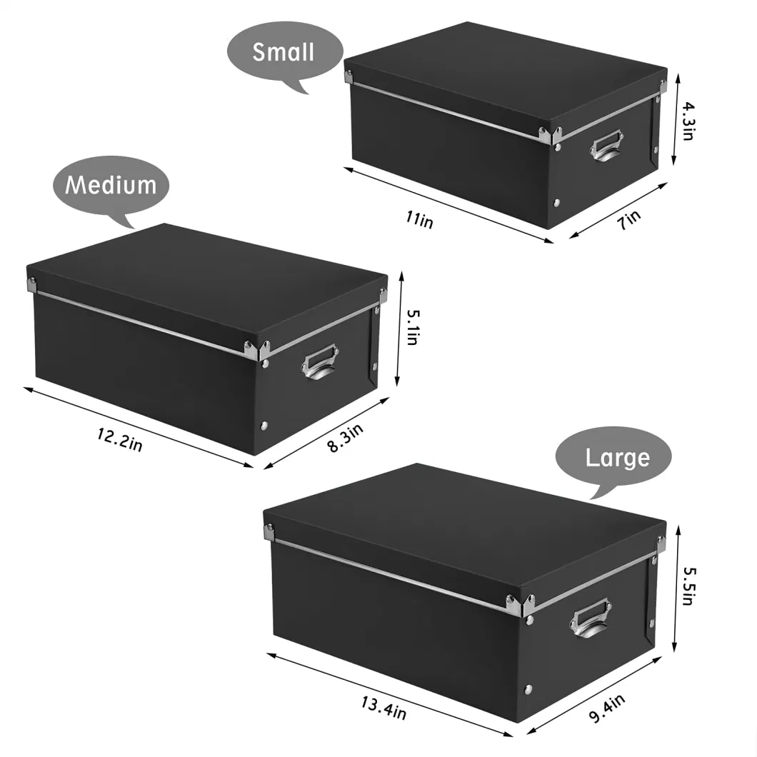 Storage Box Decorative Storage Bins with Lid Set Plastic with Handles Press-Stud Fastening Moisture-Proof Foldable for Space Saving Storage for Cloths