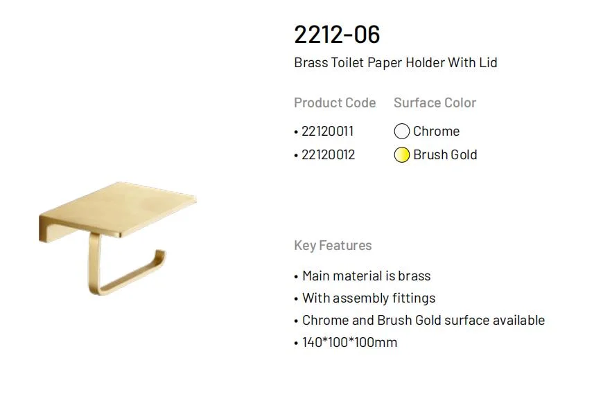 2212 Series Wall Mounted Brushed Gold Brass Accessories Bathroom Hardware Set