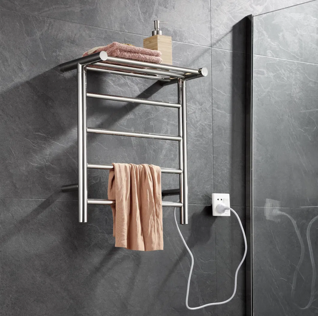 Durable Stainless-Steel Matte Black Bathroom Top Shelf 4 Bar Towel Heater Rack