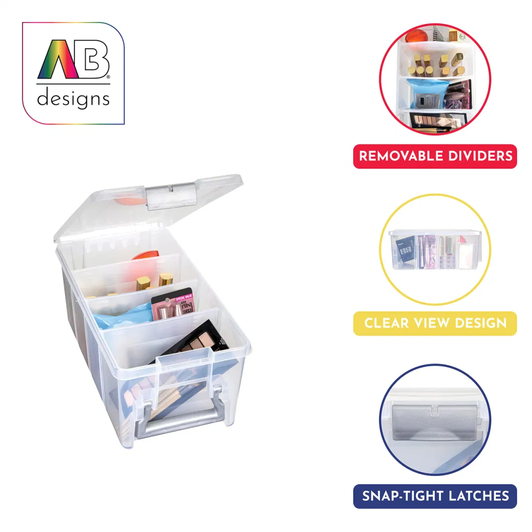 Semi Satchel with Removable Dividers Stackable Home Storage Organization Container Clear with Sliver Latches and Handle