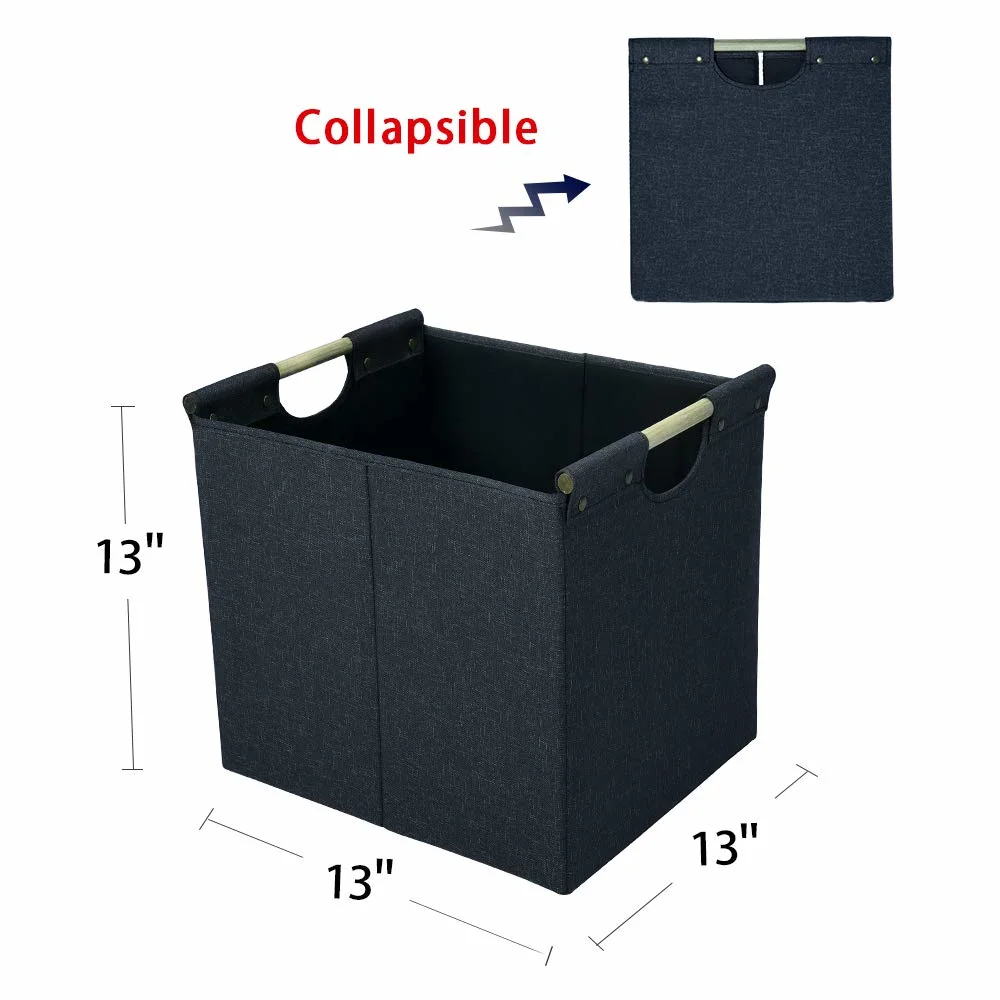 Collapsible Storage Bins Storage Baskets with Wooden Carry Handles and Sturdy Heavy Cardboard for Home Office Car Nursery Storage