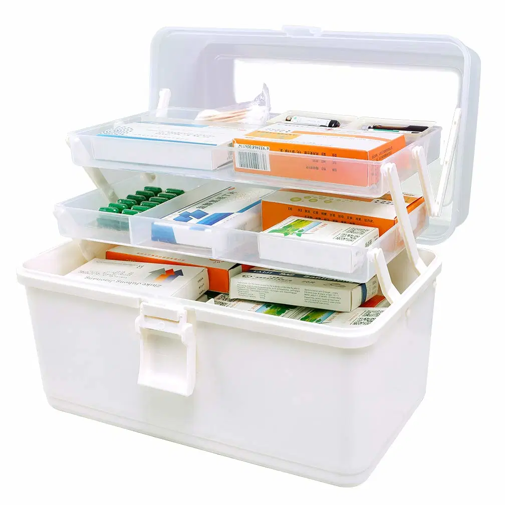 Plastic Medical Storage Containers Medicine Box Organizer Home Emergencies First Aid Kit Pill Case 3-Tier with Compartments and Handle