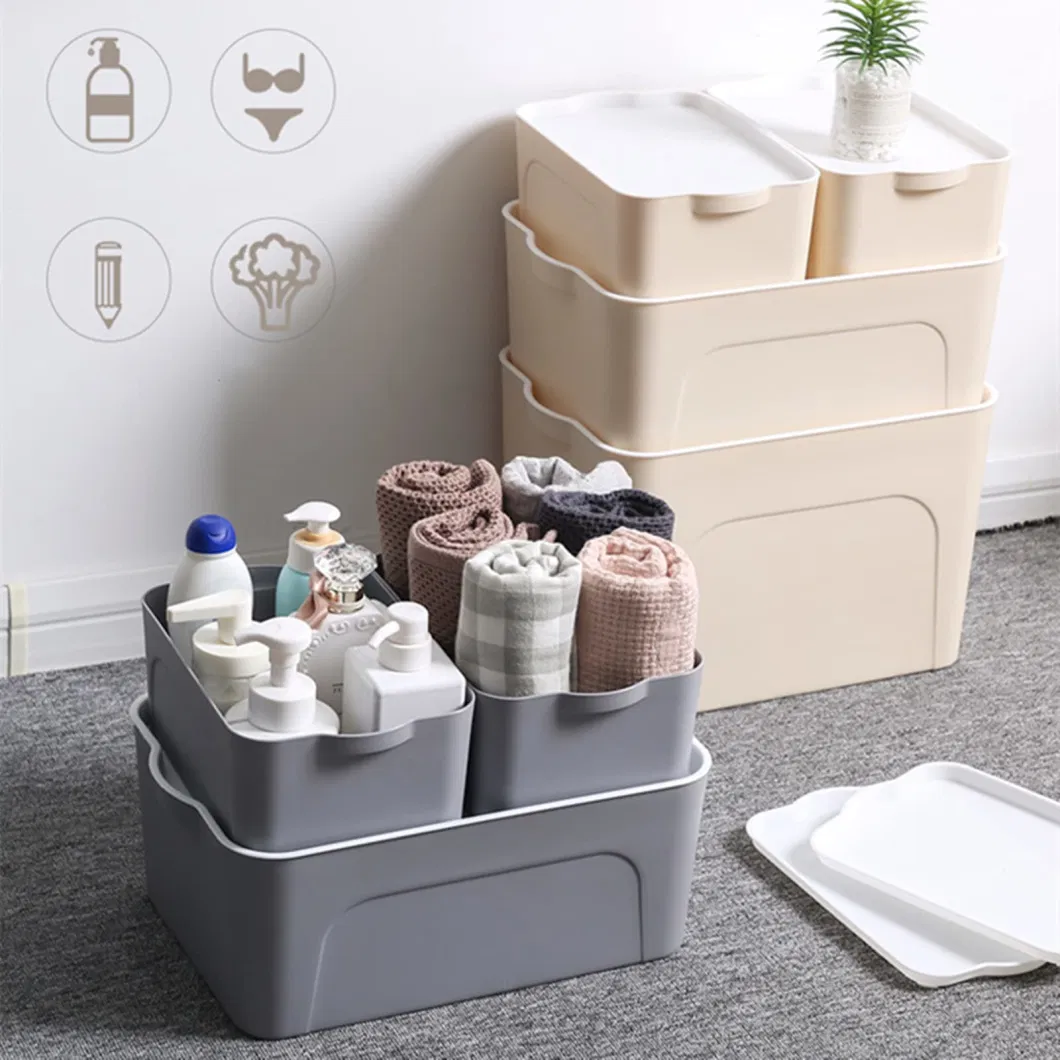 Plastic Storage Bins with Lids, Household Organizing Basket Lidded Storage Bins Stackable Shelf Baskets for Pantry Kitchen Bedroom Cosmetics and Snacks