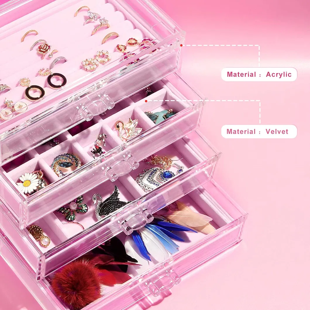 Acrylic Jewelry Box Jewelry Organizer Earring Rings Necklaces Bracelets Storage Case