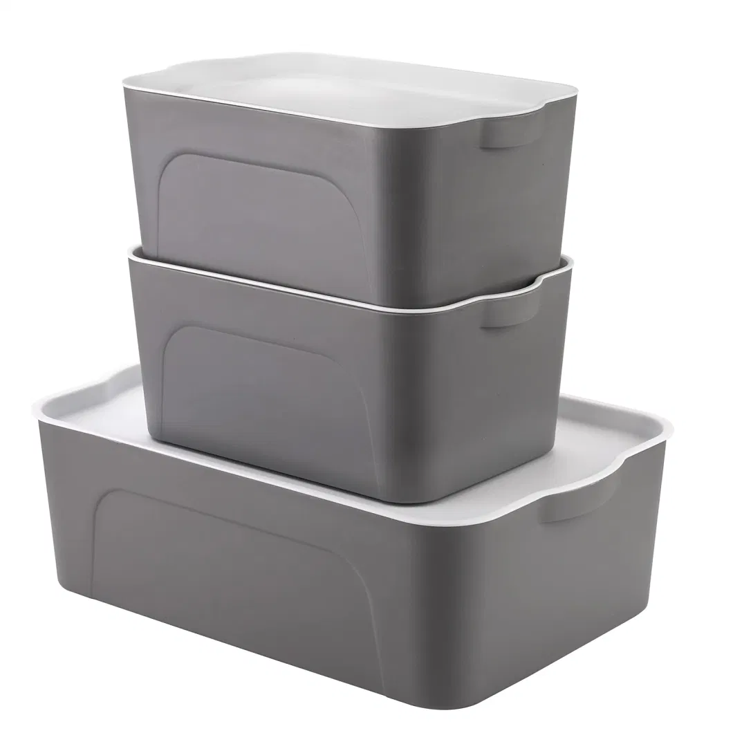 Plastic Storage Bins with Lids, Household Organizing Basket Lidded Storage Bins Stackable Shelf Baskets for Pantry Kitchen Bedroom Cosmetics and Snacks