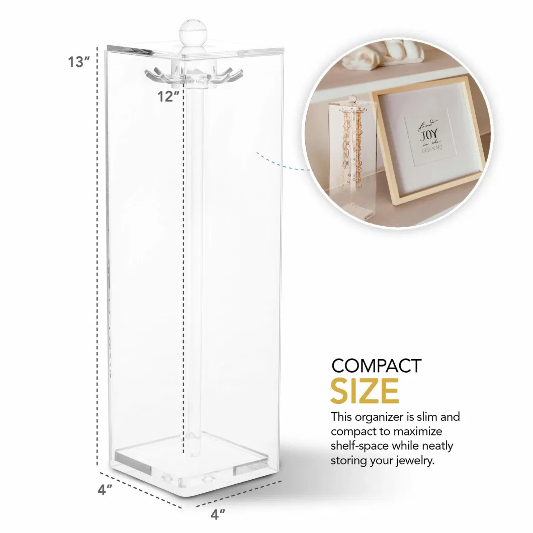 Stock Your Home Long Necklace Holder with 12 Hooks Acrylic Jewelry Organizer Necklaces Stand and Display Case Jewelry Box for Chains Necklace Holder Box