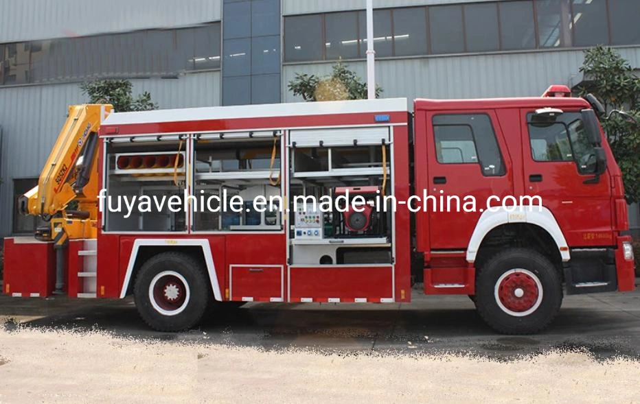 Sinotruk HOWO 4X2 Fire Engine Truck 5tons 5cbm 5000liters Water Tank Fire Rescue Truck with 5 Tons Powerful Crane for Sale