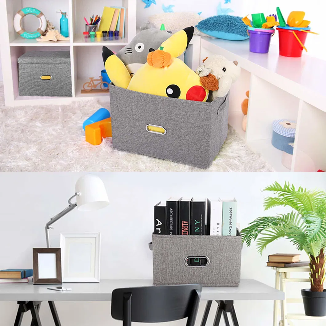 Large Linen Collapsible Storage Bins with Removable Lids and Handles Washable Storage Box Containers Baskets Cube with Cover for Bedroom Closet Office Living