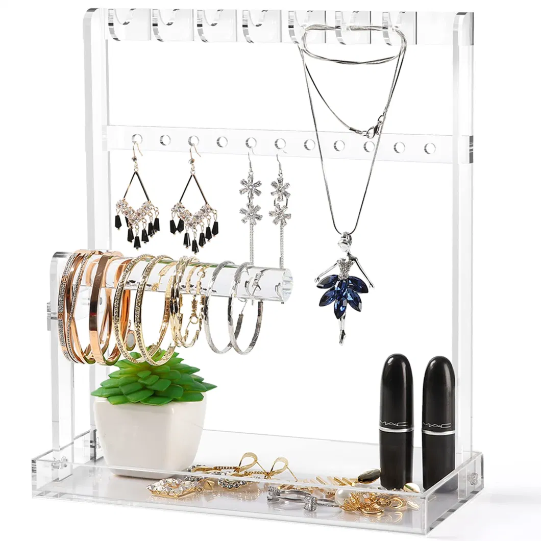 Jewelry Stand Holder Jewelry Tree 4-Tier Necklace Earring Bracelet Ring Watches Hanging Organizer Acrylic Jewelry Display Tower Glasses Perfume Organizer