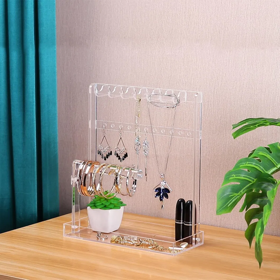 Jewelry Stand Holder Jewelry Tree 4-Tier Necklace Earring Bracelet Ring Watches Hanging Organizer Acrylic Jewelry Display Tower Glasses Perfume Organizer