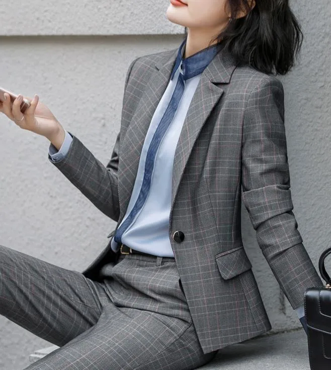 Aoshi Blazer Lady&prime; S Plaid Suit for Business Office Wear