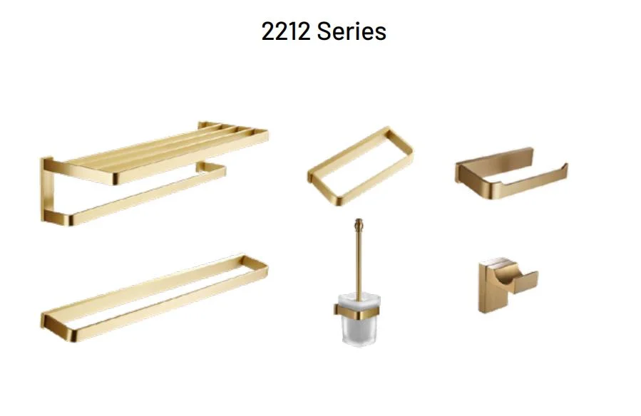 2212 Series Wall Mounted Brushed Gold Brass Accessories Bathroom Hardware Set