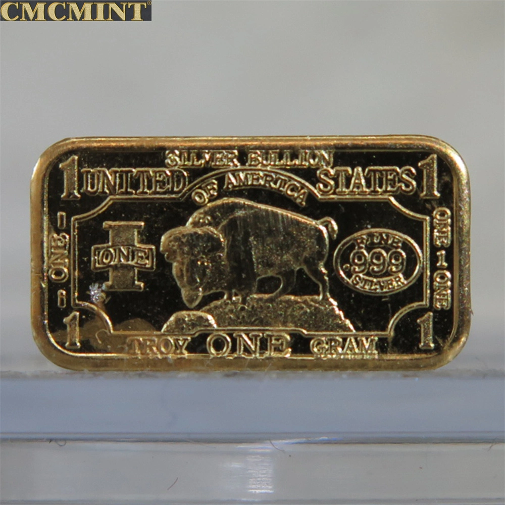 1 Gram Gold Plated Pure Siver Buffalo Bar