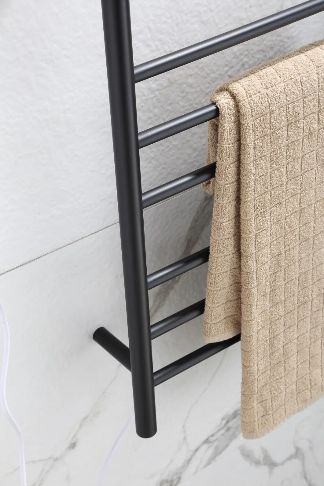 Towel Warmer Matt Black for Bathroom Wall Mounted Bath Towel Heater Plug-in Electric Heated Towel Rack Stainless Steel Round 8 Bars Drying Rack