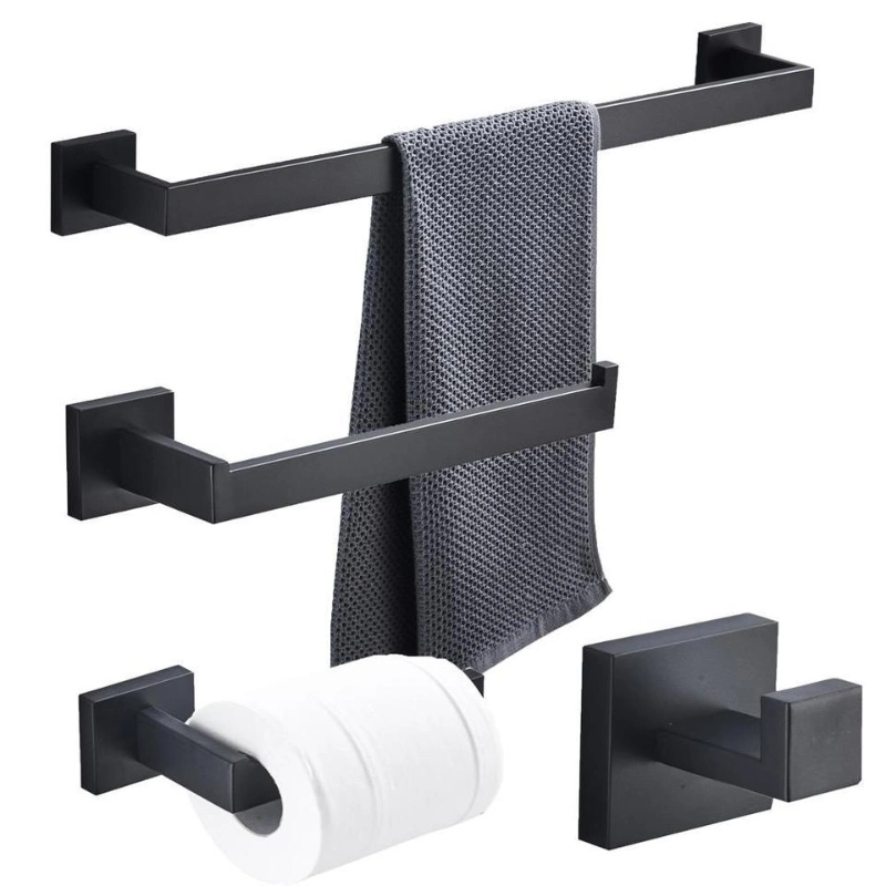 OEM Manufacturer Wall Mounted Gold/ Black Set Bathroom Accessories Set Towel Rack Robe Hook Toilet Paper Holder