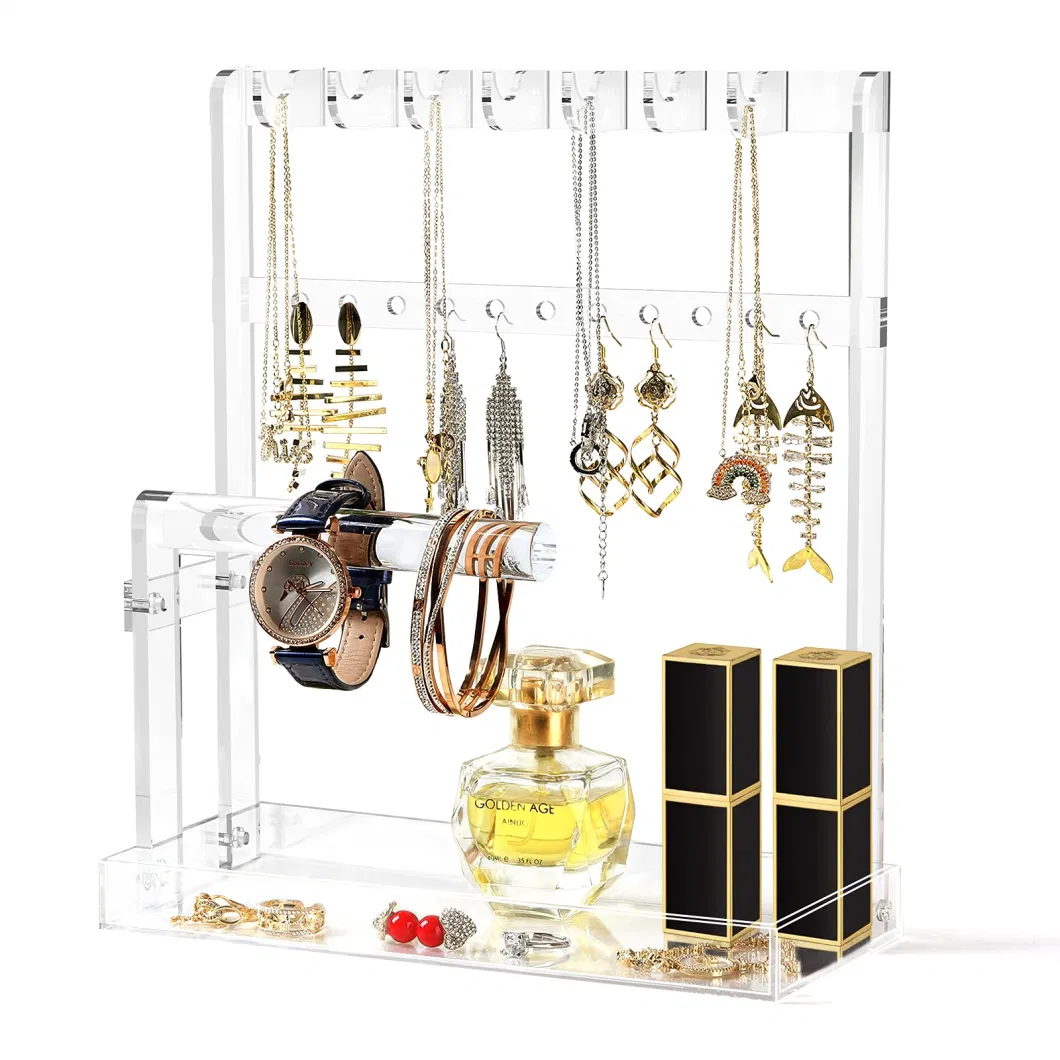 Jewelry Stand Holder Jewelry Tree 4-Tier Necklace Earring Bracelet Ring Watches Hanging Organizer Acrylic Jewelry Display Tower Glasses Perfume Organizer