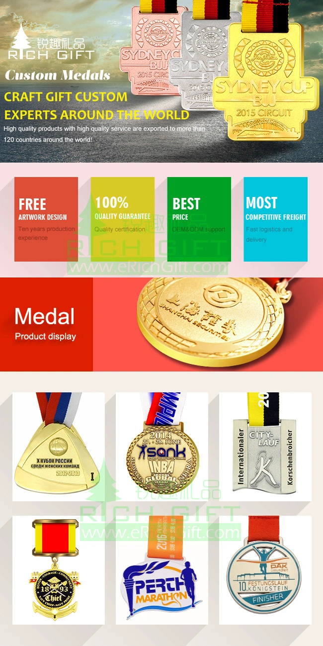 No Minimum Cheap Custom Souvenir Enamel 3D Logo Trophy Key Fiesta Award Gold Metal Military Judo Taekwondo Soccer Race Marathon Running Karate Sport Medal Maker