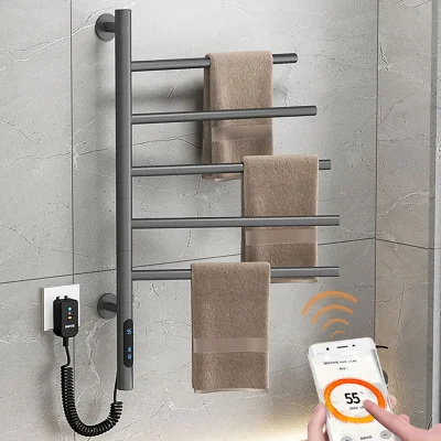 Nuevo diseño pared rejilla giratoria toalla Cuarto de baño de secado térmico inoxidable Toallero eléctrico gris de acero