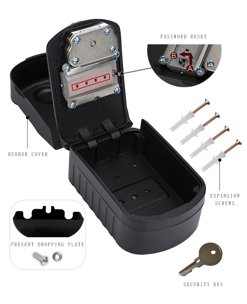 Wall Mount Lock Key Box Combination and Key Open with Water Proof Cover