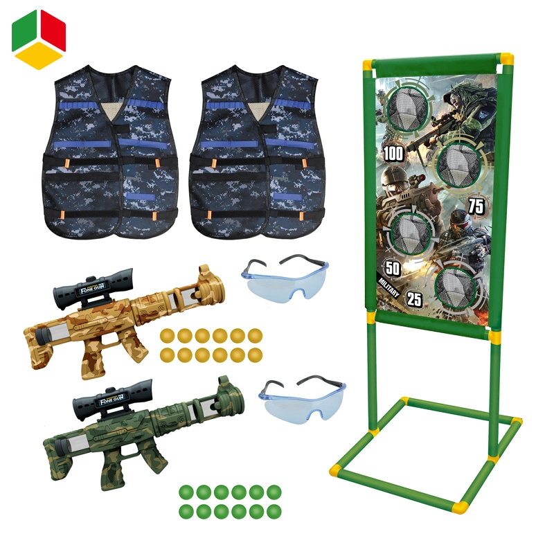 QS Indoor Gun Toys Kids Interesting Outdoor Shooting Game Multiplayer Interaction EVA Soft Bullet Camouflage Air Popper Gun Set Toys with Cloth Target