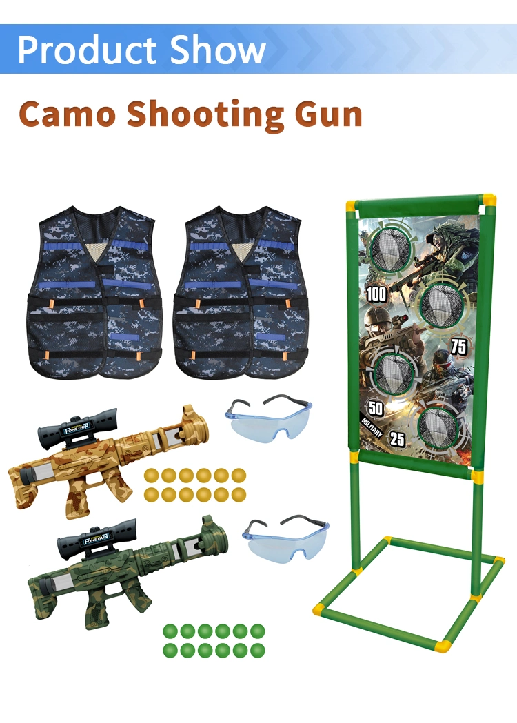 QS Indoor Gun Toys Kids Interesting Outdoor Shooting Game Multiplayer Interaction EVA Soft Bullet Camouflage Air Popper Gun Set Toys with Cloth Target