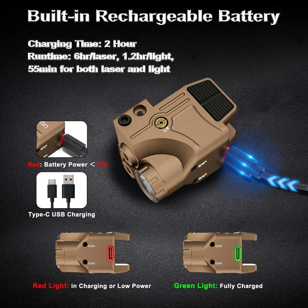 Compact Dual Aiming Tactical Rail Laser Sight Green Red Laser USB Rechargeable Picatinny Rail Mount Low Profile for Guns