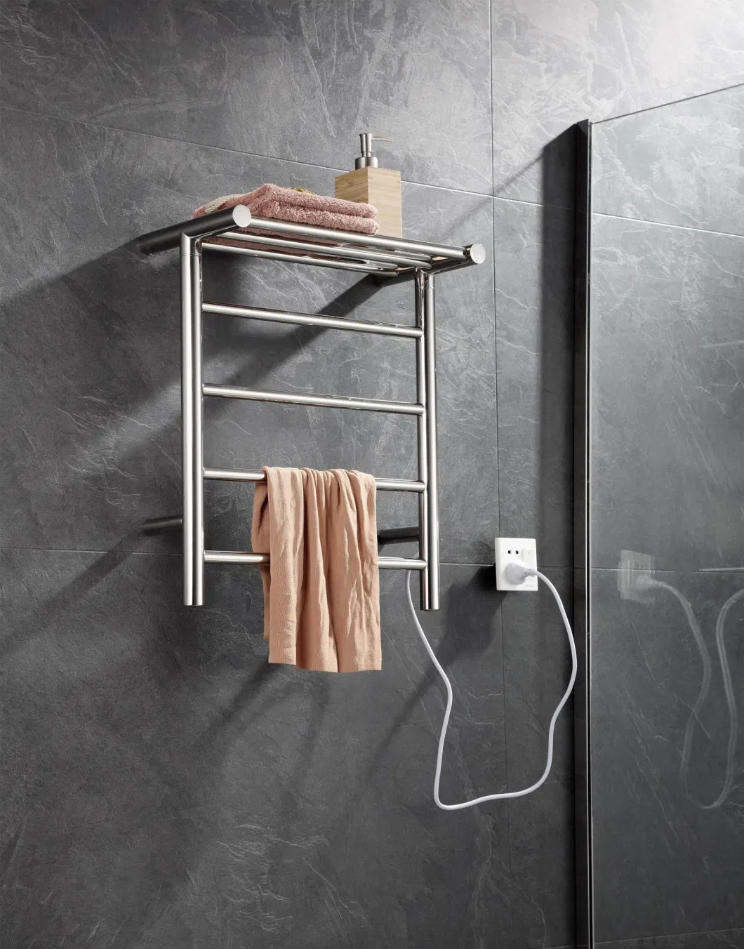 Bathroom Accessories Wall Mounted Heated Towel Rack with Shelf