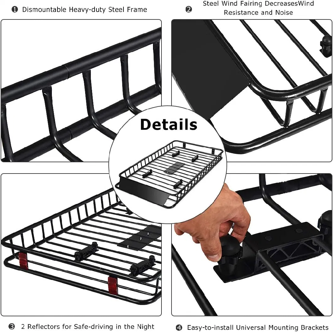 Black Roof Rack Cargo Basket Carrier Rack with Universal Extension Car Top Luggage Holder SUV Truck Cars