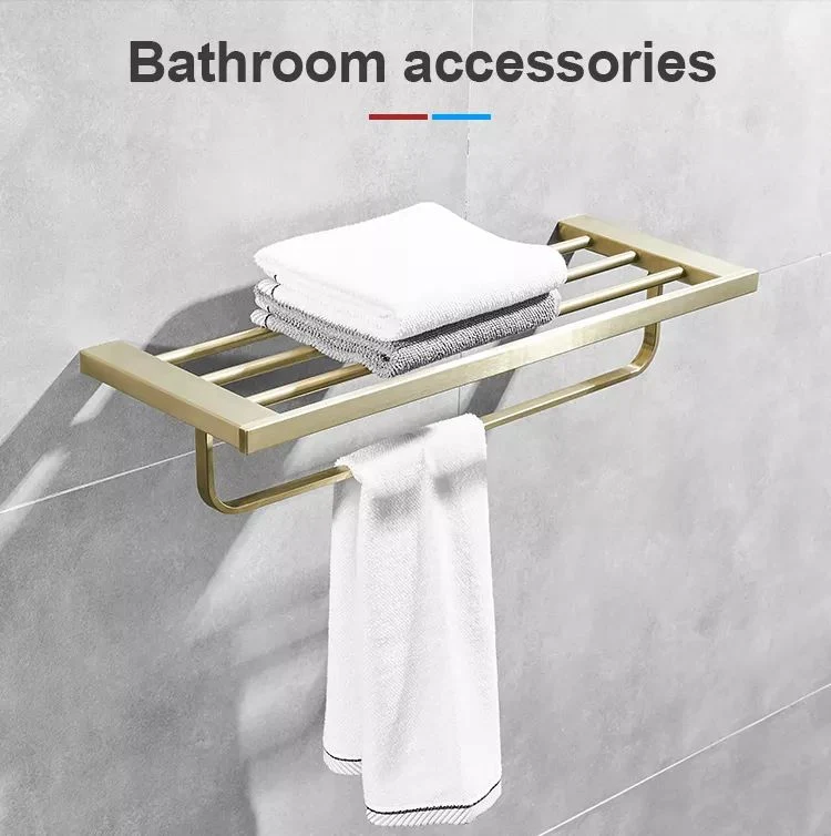 Wall Mounted Square Golden Stainless Steel Bathroom Towel Holder Towel Shelf Bathroom Towel Rack