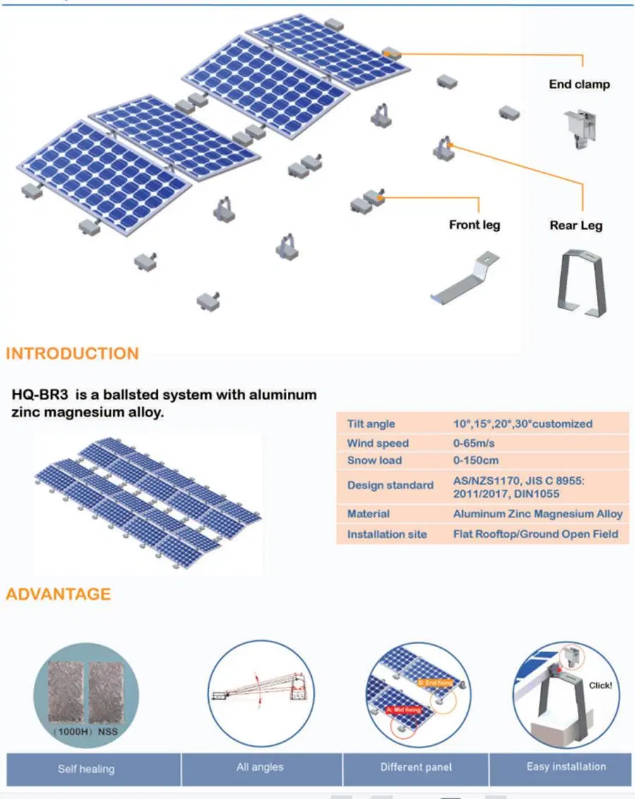 Zinc Aluminum Magnesium Solar Flat Roof PV Support Ballast Rack for Apoyo Solar Rooftop Mounting