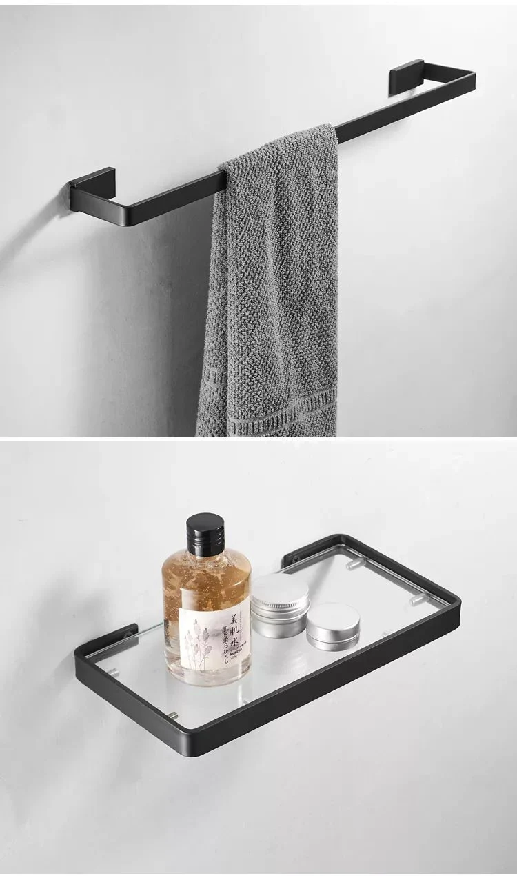 Black Towel Rack Hanging Holder Towel Bar Robe Hook Bathroom Shelf Stainless Steel Towel Rack