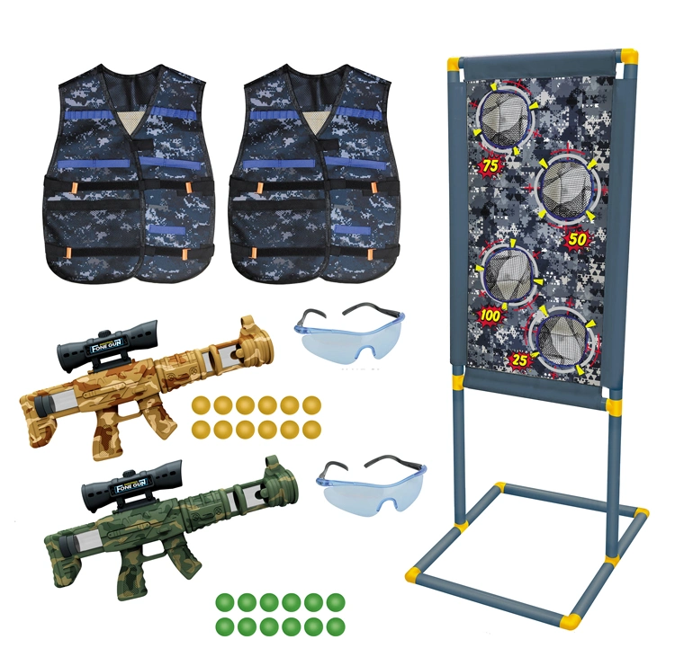 QS Indoor Gun Toys Kids Interesting Outdoor Shooting Game Multiplayer Interaction EVA Soft Bullet Camouflage Air Popper Gun Set Toys with Cloth Target