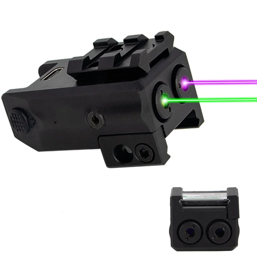 Compact Dual Aiming Tactical Rail Laser Sight Green &amp; Red Laser Sight USB Rechargeable Picatinny Rail Mount Low Profile for Gun