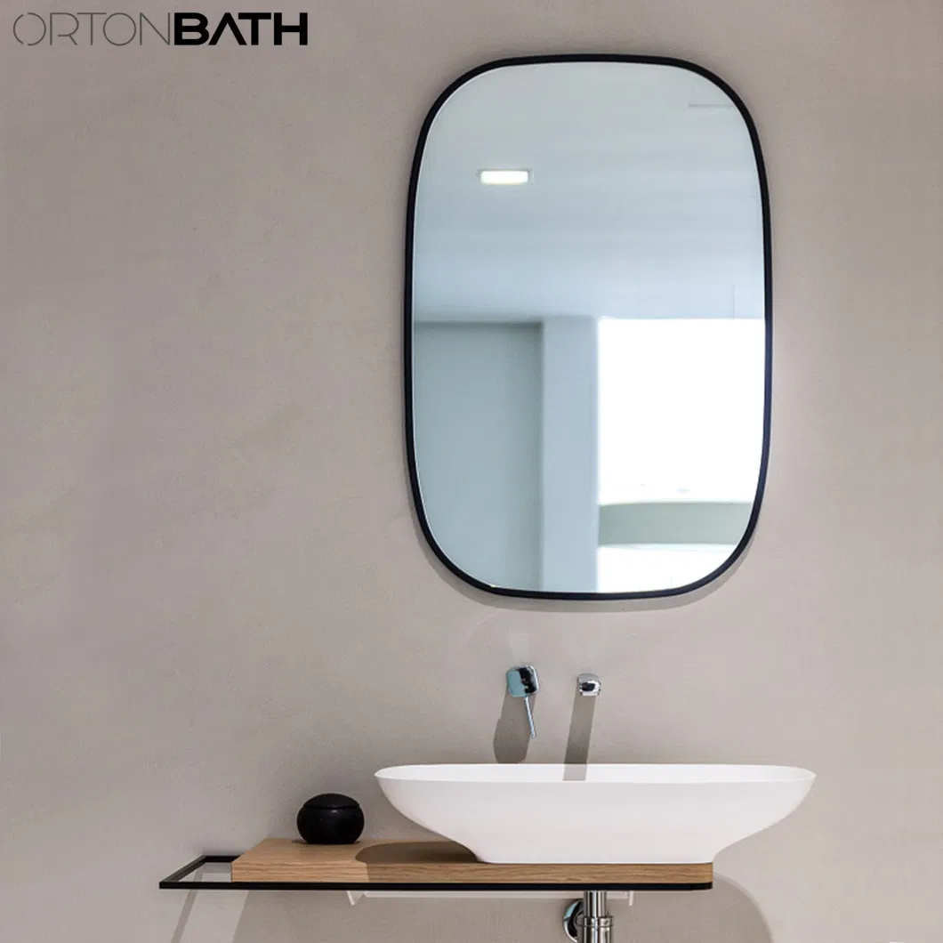 Ortonbath High Quality Gun Metal Grey Bathroom Wall Mount Mirror Brushed Metal Frame Hanging Mirror for Living Room, Bedroom