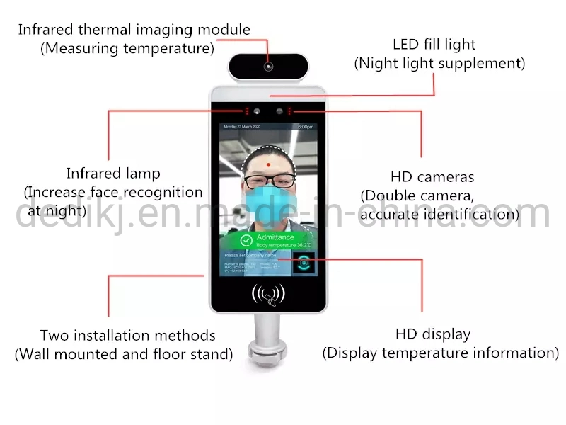 2020 Hot 8 Inch Digital Signage Temperature Measurement Kiosk with Face Recognition 