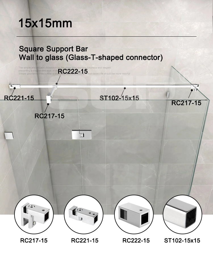 15X15mm Brass T-Shaped Connector Glass to Wall Square Support Bar Frameless Glass Door Fixing Bracket Sb1506