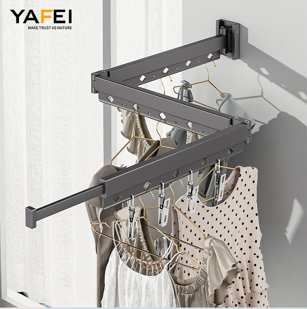 No Punching Extendable Folding Hanger Wall Mount Steel Cloth Drying Rack Indoor