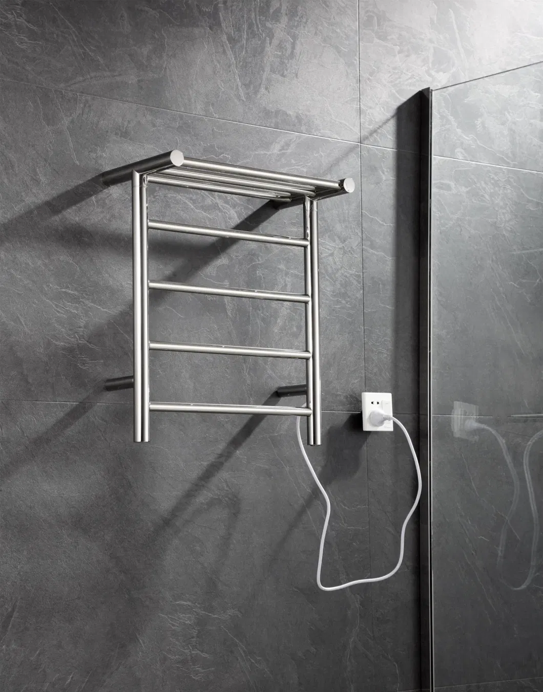 Bathroom Accessories Wall Mounted Heated Towel Rack with Shelf