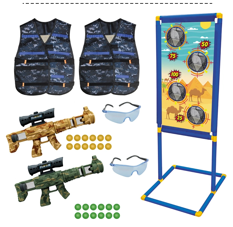 QS Indoor Gun Toys Kids Interesting Outdoor Shooting Game Multiplayer Interaction EVA Soft Bullet Camouflage Air Popper Gun Set Toys with Cloth Target