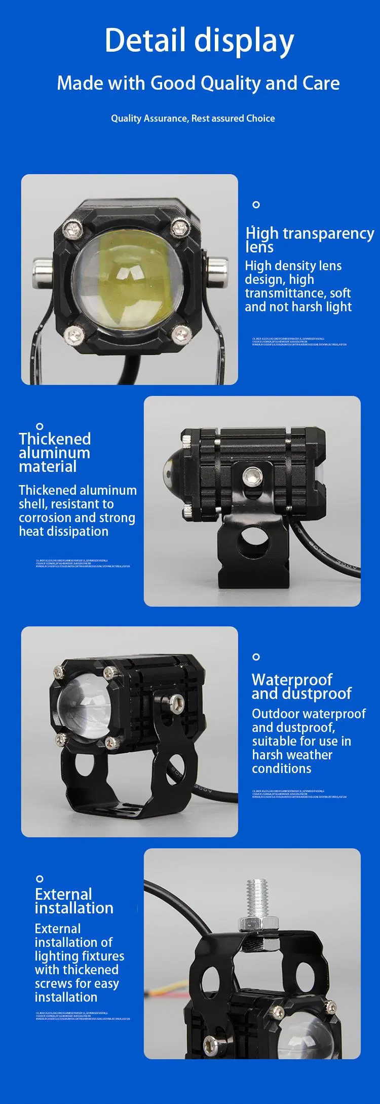 High-Bright LED Motorcycle Spotlights, Electric Vehicle Square Small Steel Gun Near Yellow and White Headlights Motorcycle Modif