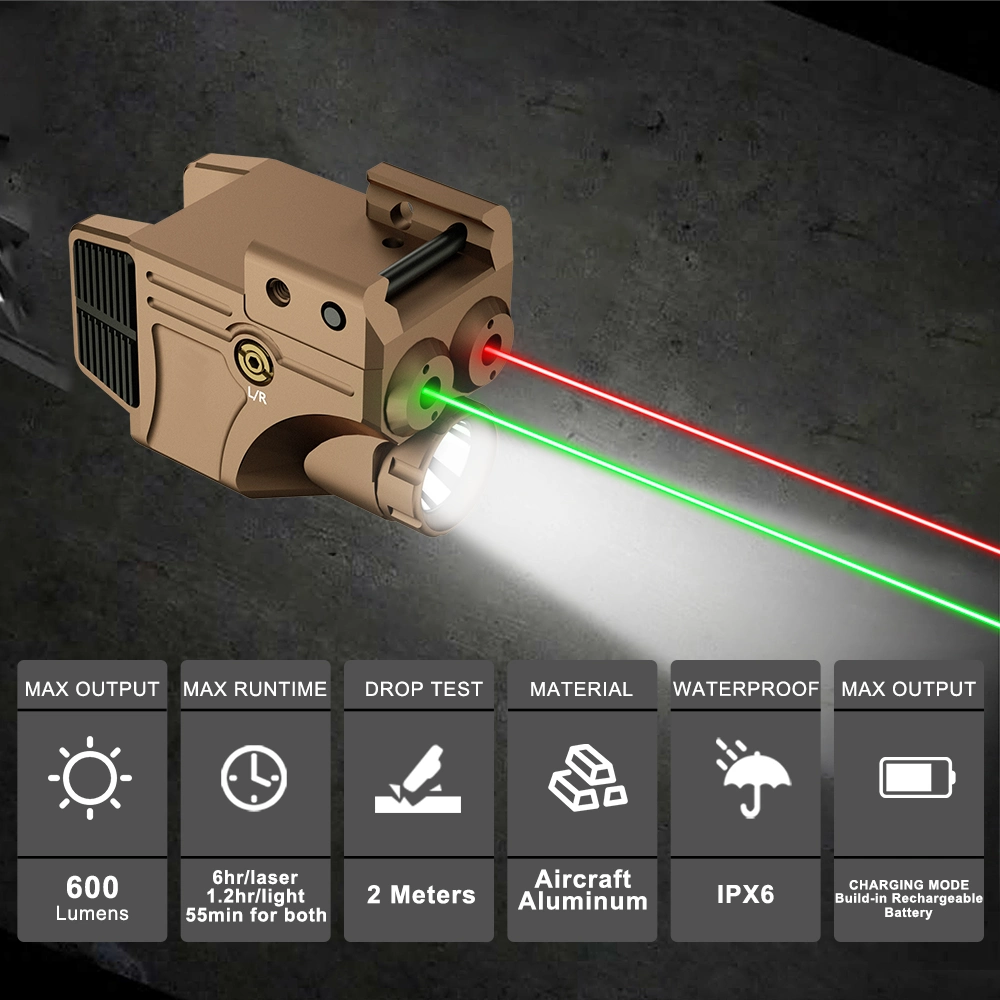 Compact Dual Aiming Tactical Rail Laser Sight Green Red Laser USB Rechargeable Picatinny Rail Mount Low Profile for Guns