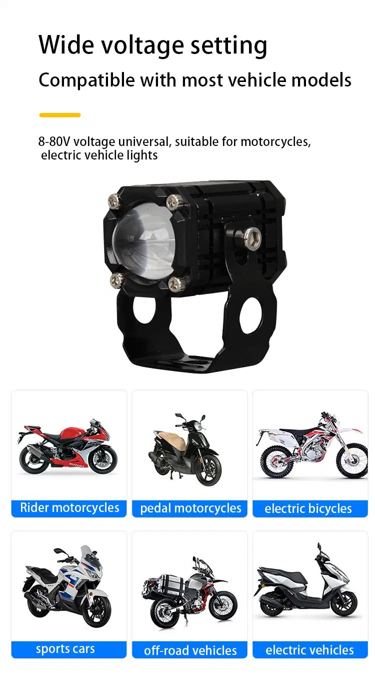 High-Bright LED Motorcycle Spotlights, Electric Vehicle Square Small Steel Gun Near Yellow and White Headlights Motorcycle Modif