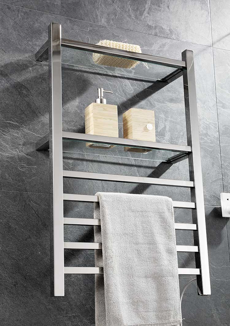 Durable Stainless-Steel Matte Black Bathroom Top Shelf 4 Bar Towel Heater Rack