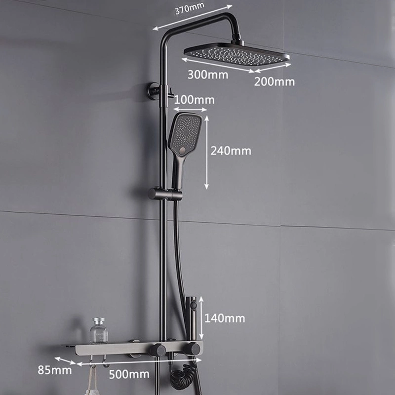 Water Plated Gun Gray Digital Display 4 Function Shower Set Household Large Sprinkler Waterfall Brass Body Thickened Metal Shelving Plate