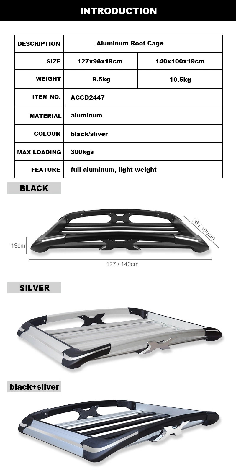 Wholesale Price Ten Years Manufacture Experience Aluminum Top Roof Rack Basket for SUV