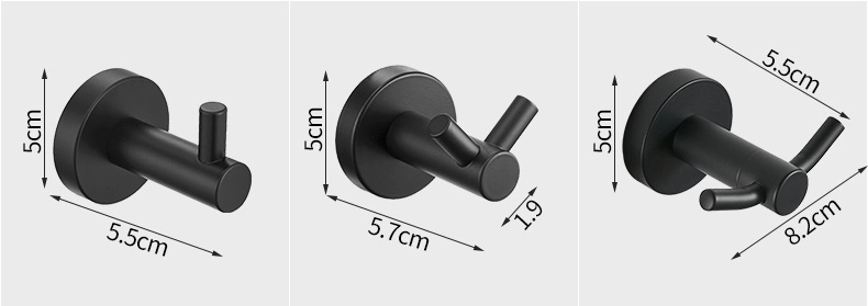 Hot Sale SUS304 Matte Black Single and Double Hook Bathroom Hardware Pendant Wall Mounted Coat Hook Chrome