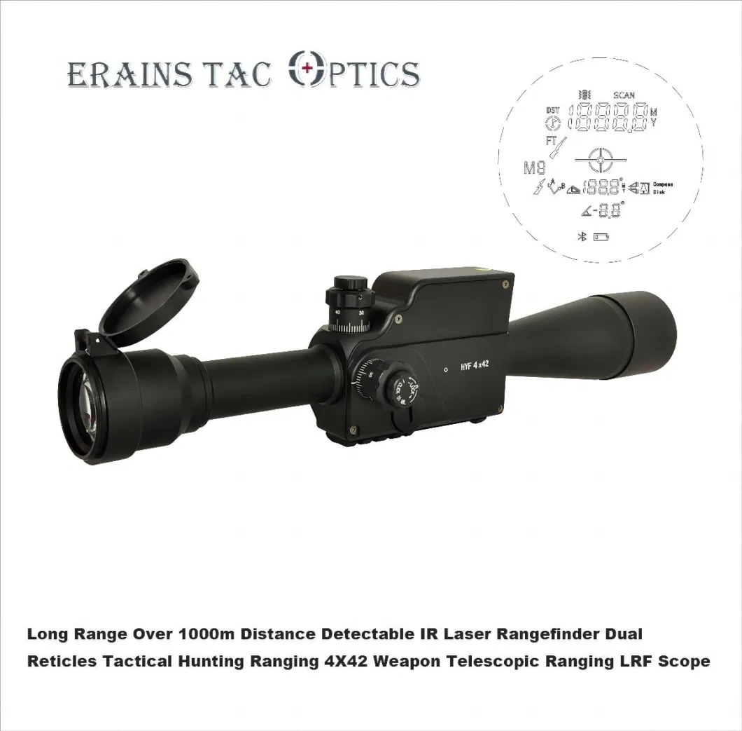 Long Range Over 1000m Distance Detectable IR Laser Rangefinder Dual Reticles Tactical Hunting Lrf Ranging 4X42 Weapon Telescopic Ranging Scope