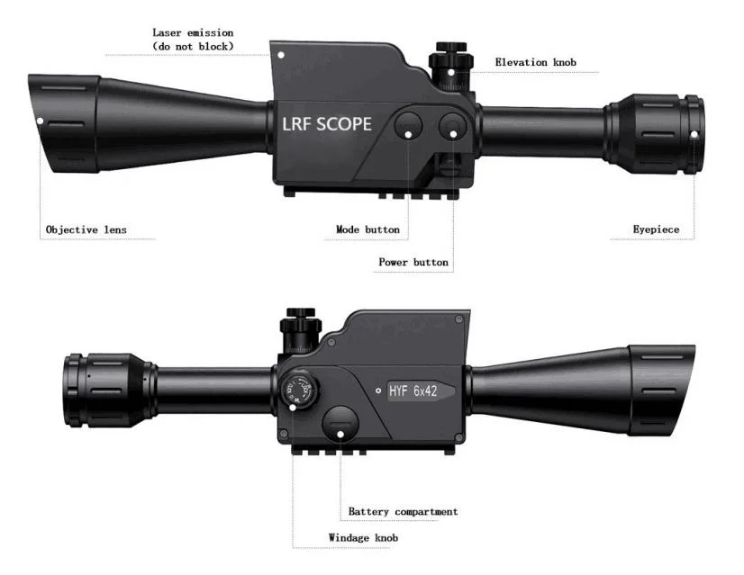 Long Range Over 1000m Distance Detectable IR Laser Rangefinder Dual Reticles Tactical Hunting Lrf Ranging 6X42 Weapon Telescopic Ranging Scope