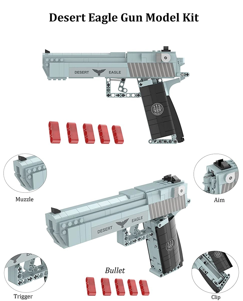 528 PCS Gun Building Toy Desert Eagle Pistol Model Kit Toy Machine Weapon Set Educational Construction Toy Building Block Gun